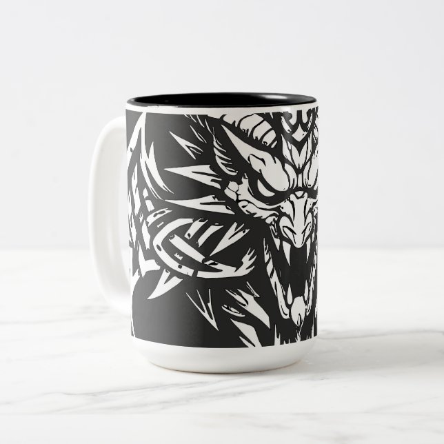    Tribal Demon Head Graphic by BurnsInHell Two-Tone Coffee Mug (Front Left)