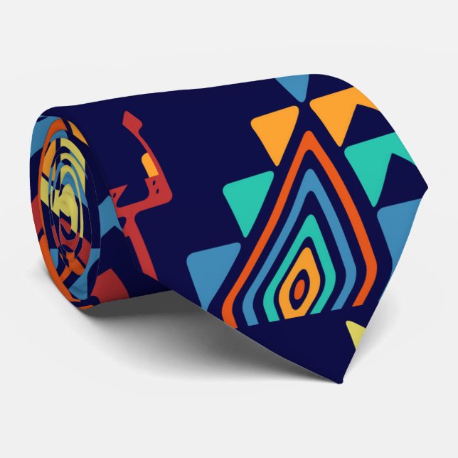 Tribal design abstract design neck tie (Rolled)