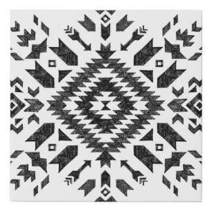 Tribal Design: Black White Hand-Drawn Faux Canvas Print
