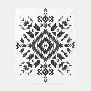 Tribal Design: Black White Hand-Drawn Fleece Blanket