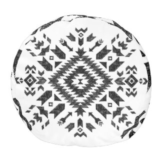 Tribal Design: Black White Hand-Drawn Pouf