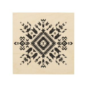 Tribal Design: Black White Hand-Drawn Wood Wall Art