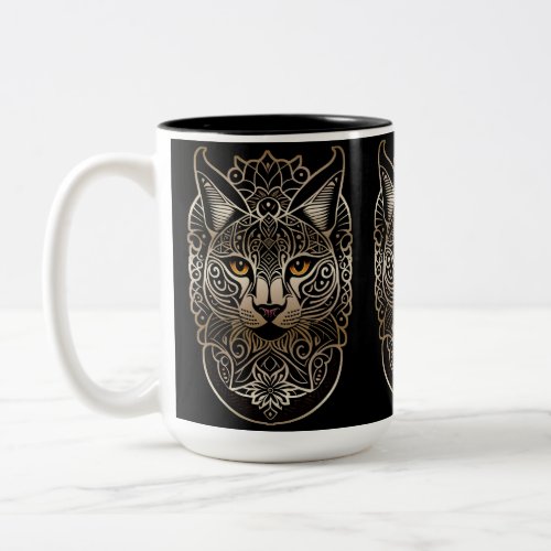 Tribal Design Gold Lynx Two_Tone Coffee Mug