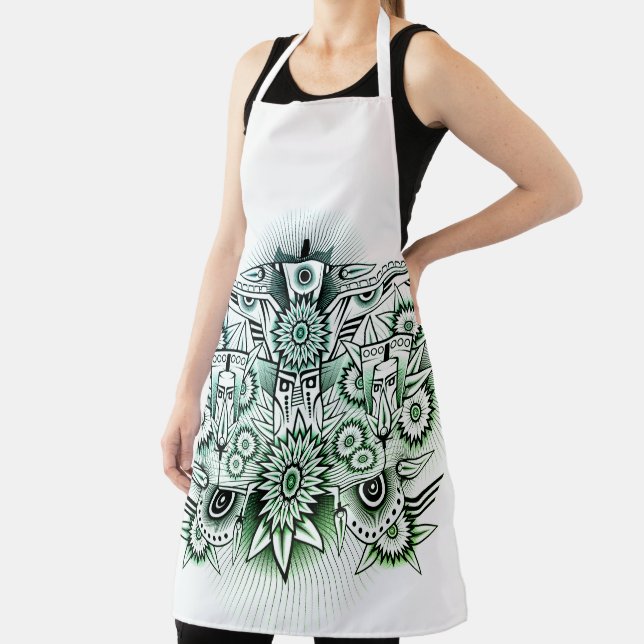 Tribal Design Green Tint Apron (Insitu)