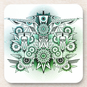 Tribal Design Green Tint Beverage Coaster