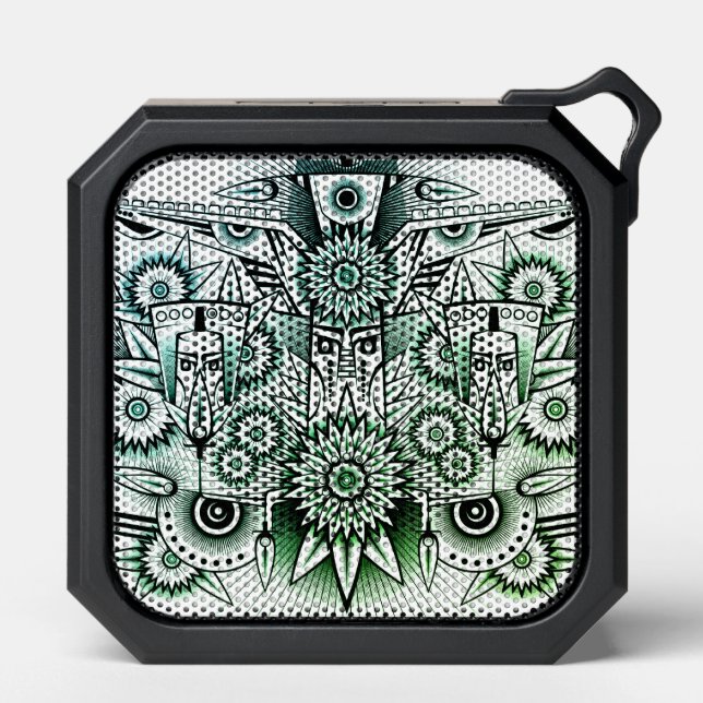 Tribal Design Green Tint Bluetooth Speaker (Front)