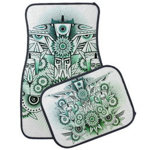 Tribal Design Green Tint Car Floor Mat