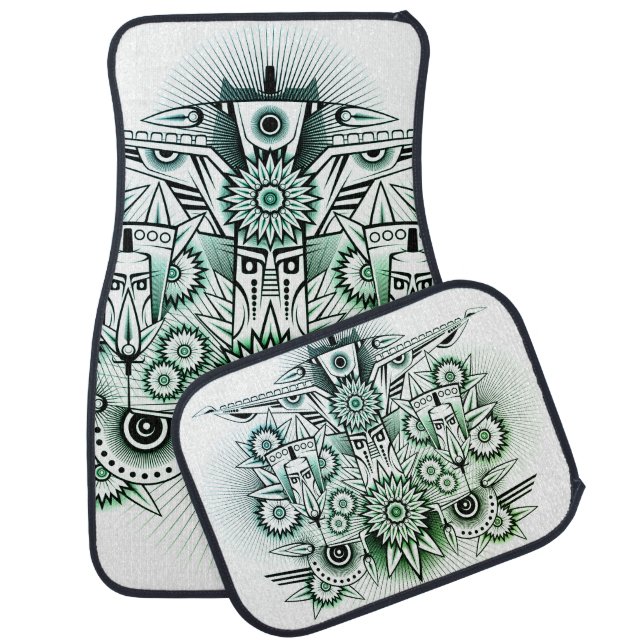 Tribal Design Green Tint Car Floor Mat (Set)
