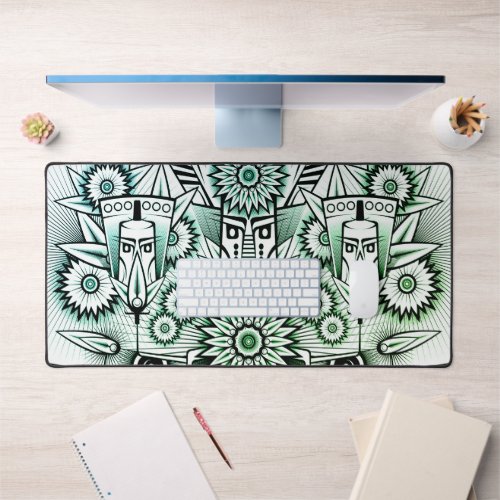 Tribal Design Green Tint Desk Mat