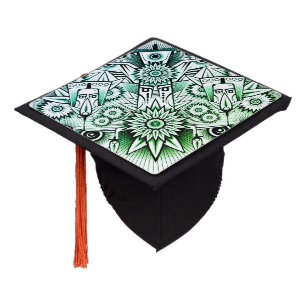 Tribal Design Green Tint Graduation Cap Topper