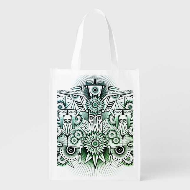 Tribal Design Green Tint Grocery Bag (Front)