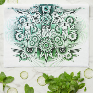 Tribal Design Green Tint Kitchen Towel