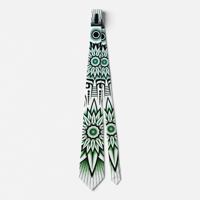 Tribal Design Green Tint Neck Tie (Front)