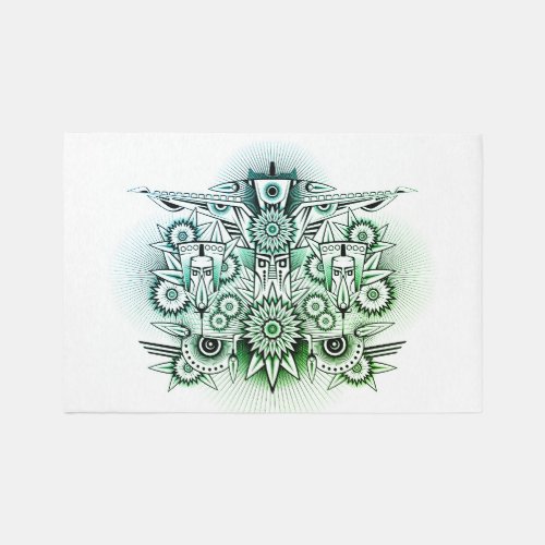 Tribal Design Green Tint Outdoor Rug