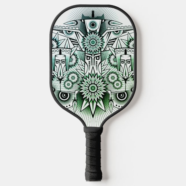 Tribal Design Green Tint Pickleball Paddle (Front)
