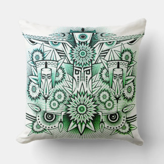 Tribal Design Green Tint Throw Pillow