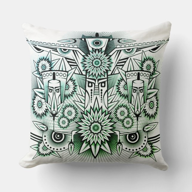Tribal Design Green Tint Throw Pillow (Front)