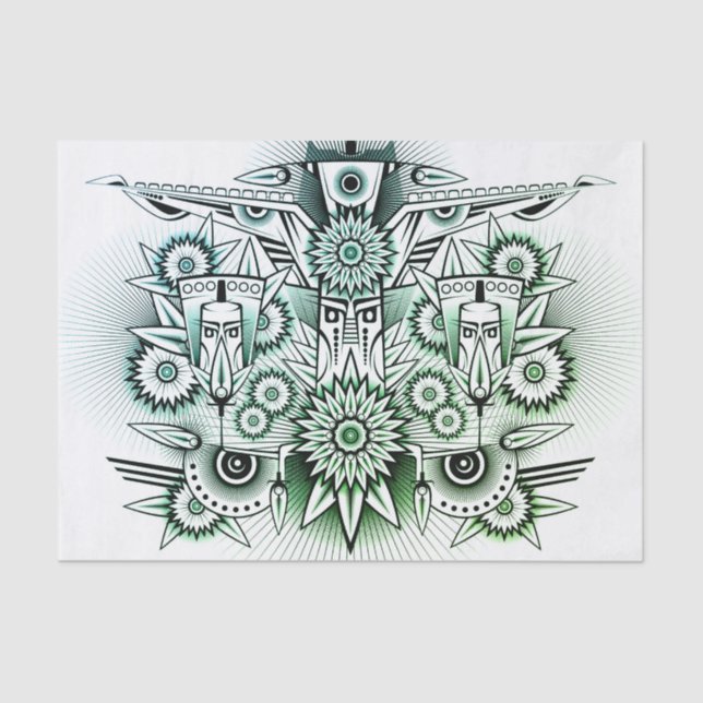 Tribal Design Green Tint Tissue Paper (Front)