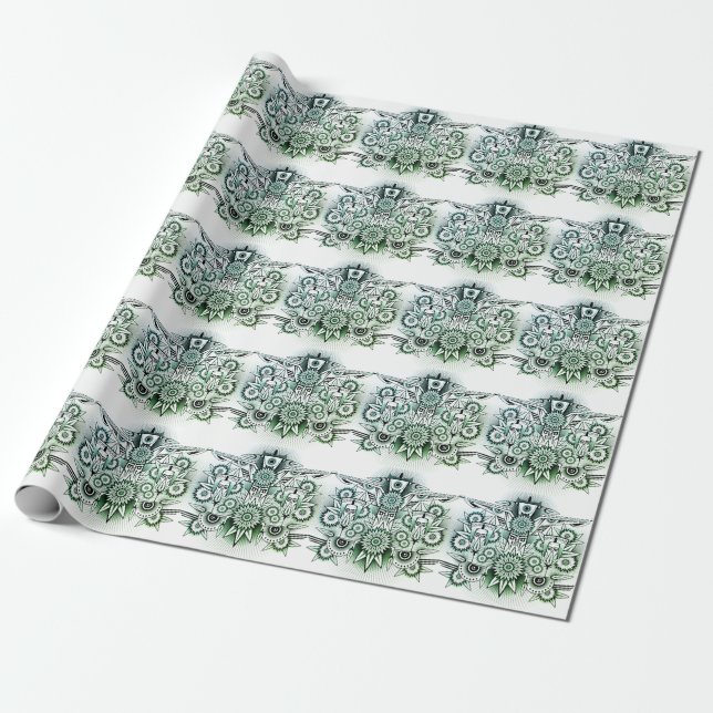 Tribal Design Green Tint Wrapping Paper (Unrolled)