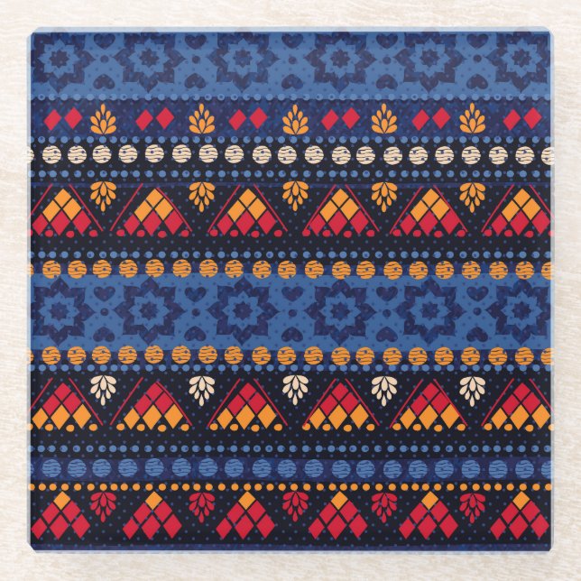Tribal Design: Multifunctional Seamless Pattern. Glass Coaster (Front)
