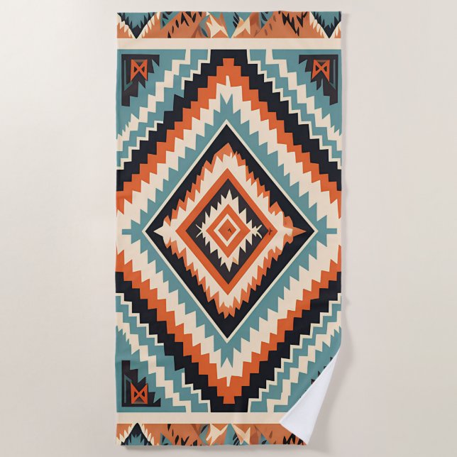  Tribal Design Zigzag Lines Pattern Rec Clipart Beach Towel (Front)
