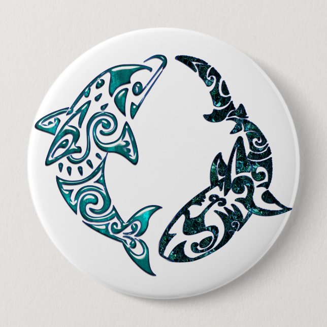 Tribal Dolphin and Shark Tattoo Button (Front)