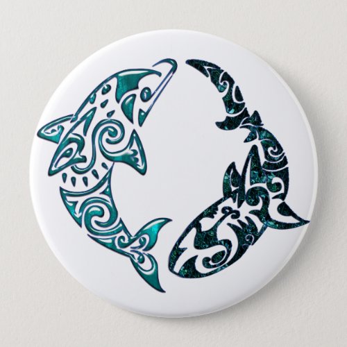 Tribal Dolphin and Shark Tattoo Button