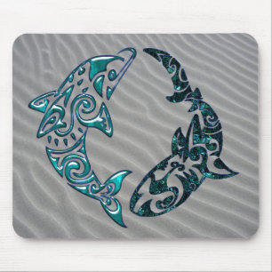 Tribal Dolphin and Shark Tattoo Mouse Pad