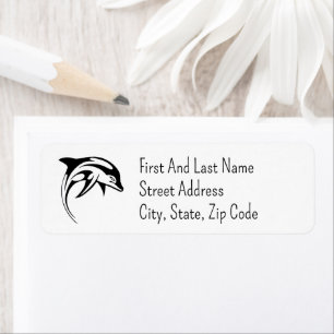Tribal Dolphin Design Stylized Geometric Ocean Art Label