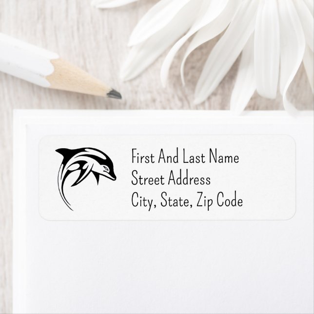 Tribal Dolphin Design Stylized Geometric Ocean Art Label (Insitu)