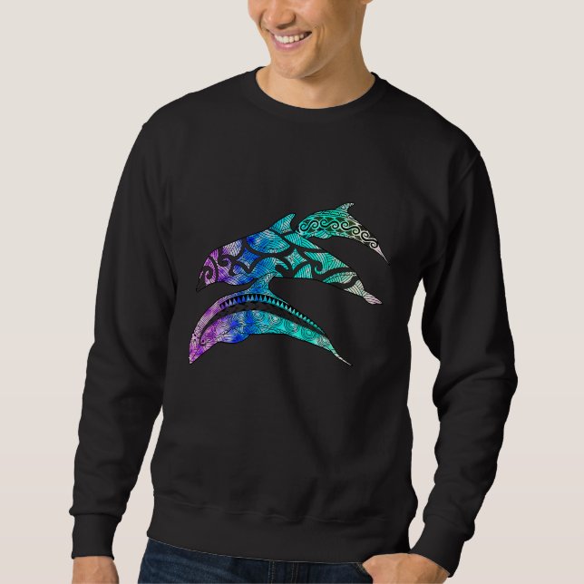 Tribal Dolphin Pod Ocean Sweatshirt (Front)