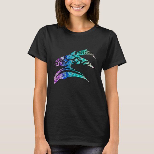 Tribal Dolphin Pod Ocean T-Shirt (Front)