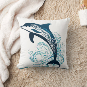 Tribal Dolphin Print Throw Pillow