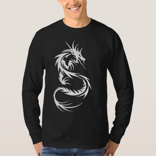 Tribal Dragon Long Sleeve Black T_shirt