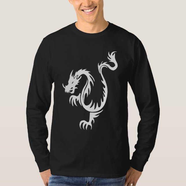 Tribal Dragon Long Sleeve Black T-shirt (Front)