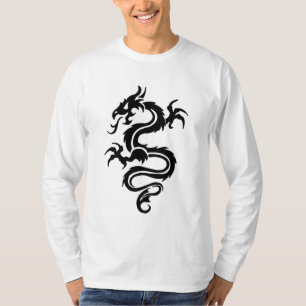 Tribal Dragon Long Sleeve White T-shirt