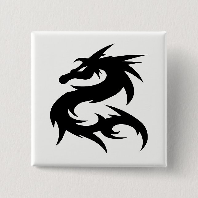 Tribal Dragon Silhouette Pinback Button (Front)