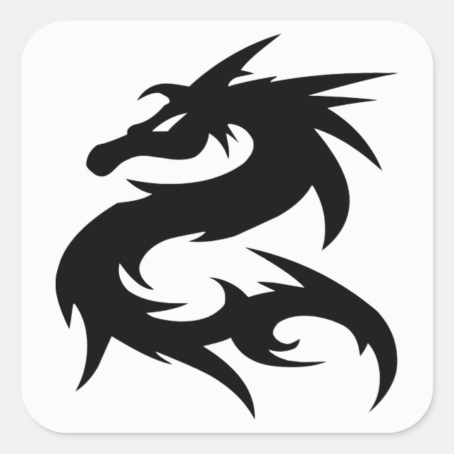 Tribal Dragon Silhouette Square Sticker (Front)