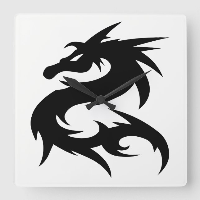 Tribal Dragon Silhouette Square Wall Clock (Front)