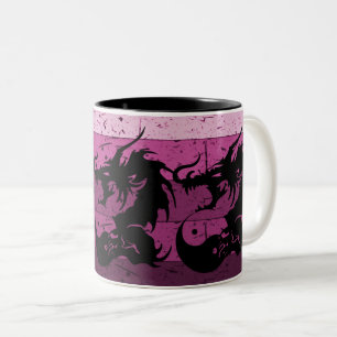Tribal Dragon Tattoo in Black and Pink Design Two-Tone Coffee Mug