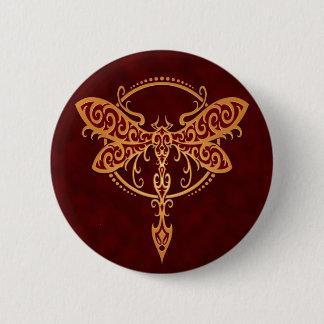 Tribal Dragonfly, Golden Red Pinback Button