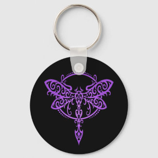 Tribal Dragonfly, Purple and Black Keychain