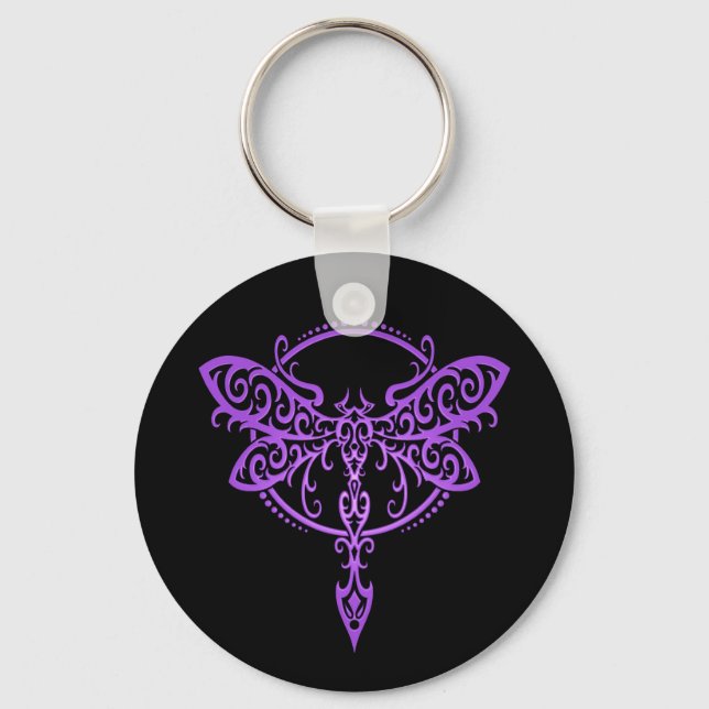 Tribal Dragonfly, Purple and Black Keychain (Front)
