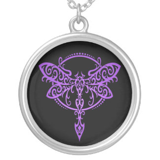 Tribal Dragonfly – purple & black Silver Plated Necklace