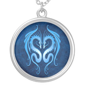 Tribal Dragons  Blue Silver Plated Necklace by JeffBartels at Zazzle
