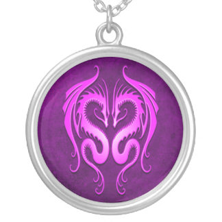 Tribal Dragons, purple Silver Plated Necklace