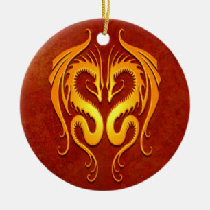 Tribal Dragons, red and yellow Ceramic Ornament