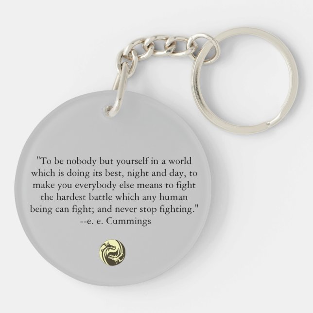 Tribal Dragons Yin Yang - ee Cummings Quote Keychain (Back)