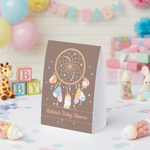 Tribal Dreamcatcher Baby Shower Brown Paper Table Tent