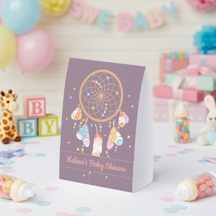 Tribal Dreamcatcher Baby Shower Purple Paper Table Tent